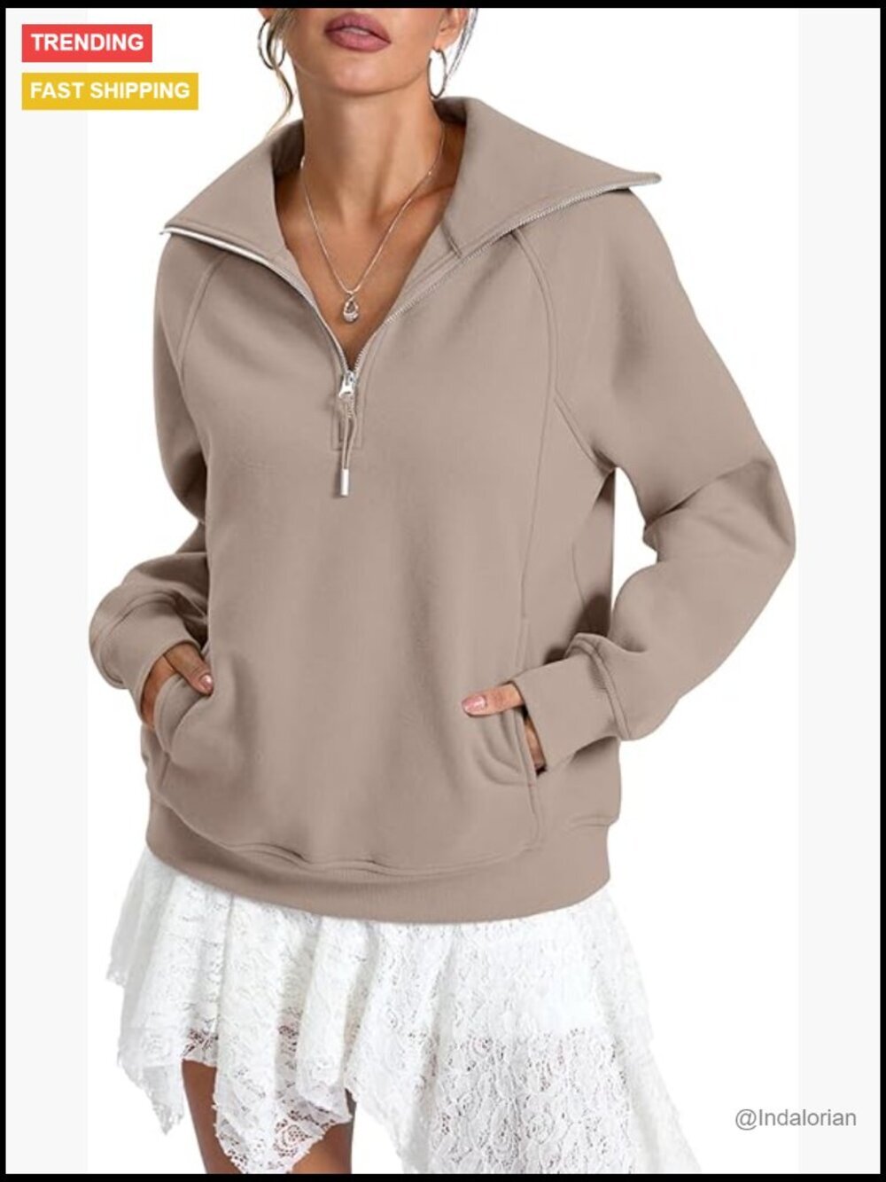 Oversized Fleece Lined Half Zip Pullover Sweatshirt with Pockets